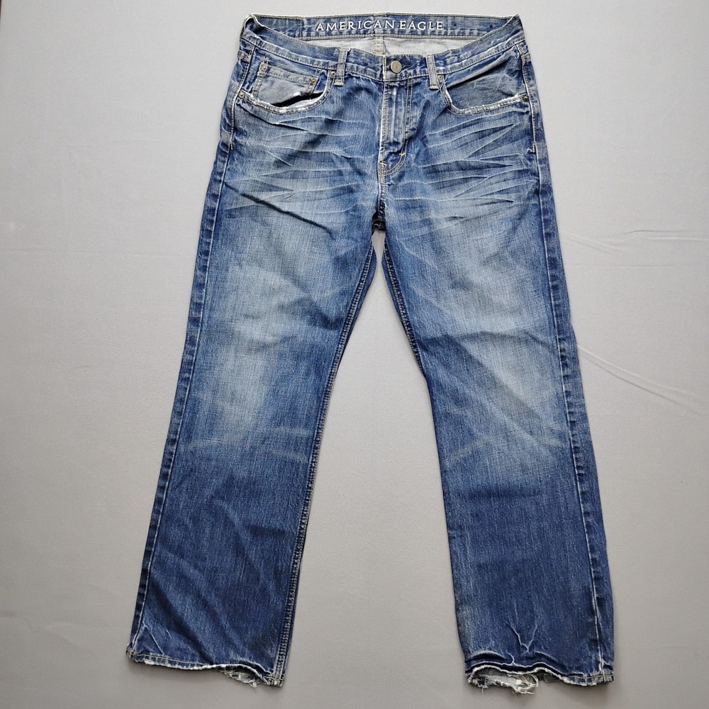 American Eagle Mens Low Rise Boot Cut Blue Denim Jeans 34x30